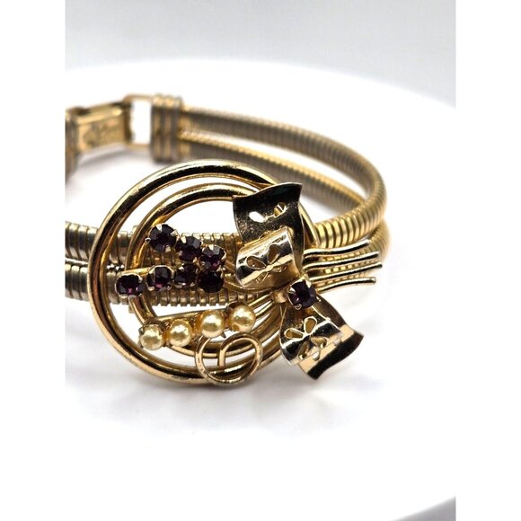 RARE Vintage CORO PEGASUS signed Stretch Bracelet pearls bow rhinestone gold pl - Picture 4 of 7